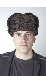 Karakul fur hat - Russian Style -  Dark brown